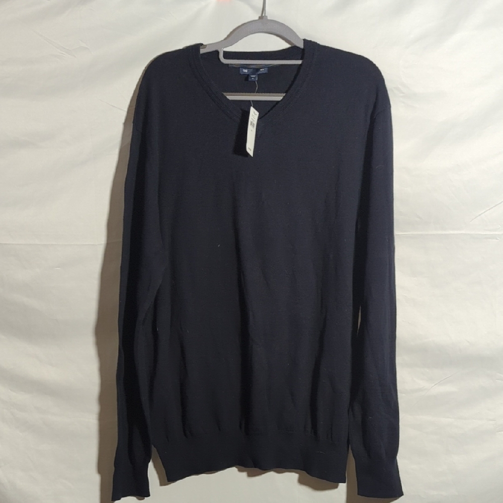 GAP NWT Men’s Black V-Neck Sweater 100% Cotton Size XL